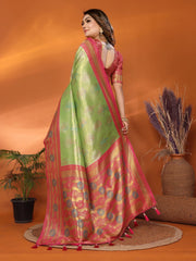 Ravishing Perrot & Pink Color Paithani Banarasi Silk Saree