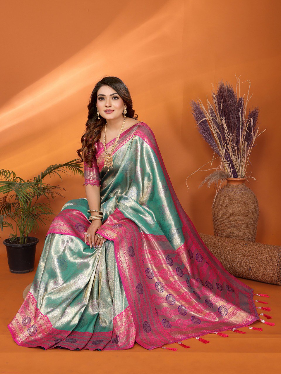 Ravishing Sky Blue & Pink Color Paithani Banarasi Silk Saree