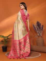 Ravishing Gold & Pink Color Paithani Banarasi Silk Saree