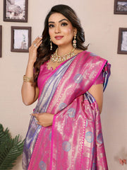 Ravishing Purple & Pink Color Paithani Banarasi Silk Saree