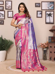 Ravishing Purple & Pink Color Paithani Banarasi Silk Saree