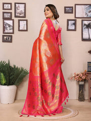 Ravishing Orange & Pink Color Paithani Banarasi Silk Saree
