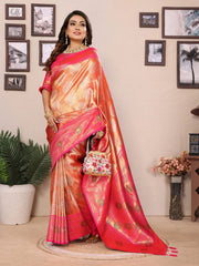 Ravishing Orange & Pink Color Paithani Banarasi Silk Saree