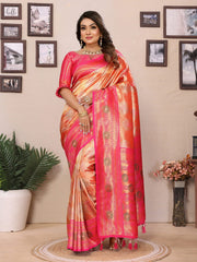 Ravishing Orange & Pink Color Paithani Banarasi Silk Saree
