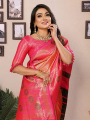 Ravishing Orange & Pink Color Paithani Banarasi Silk Saree