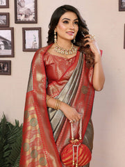 Ravishing Green & Maroon Color Paithani Banarasi Silk Saree