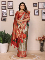 Ravishing Green & Maroon Color Paithani Banarasi Silk Saree