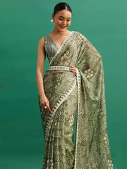 Wonderful Digital Prints Mehndi Color Saree