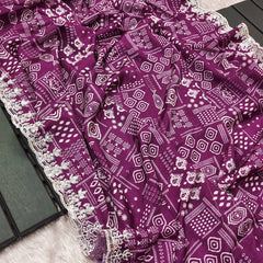 Wonderful Digital Prints Wine Color Saree
