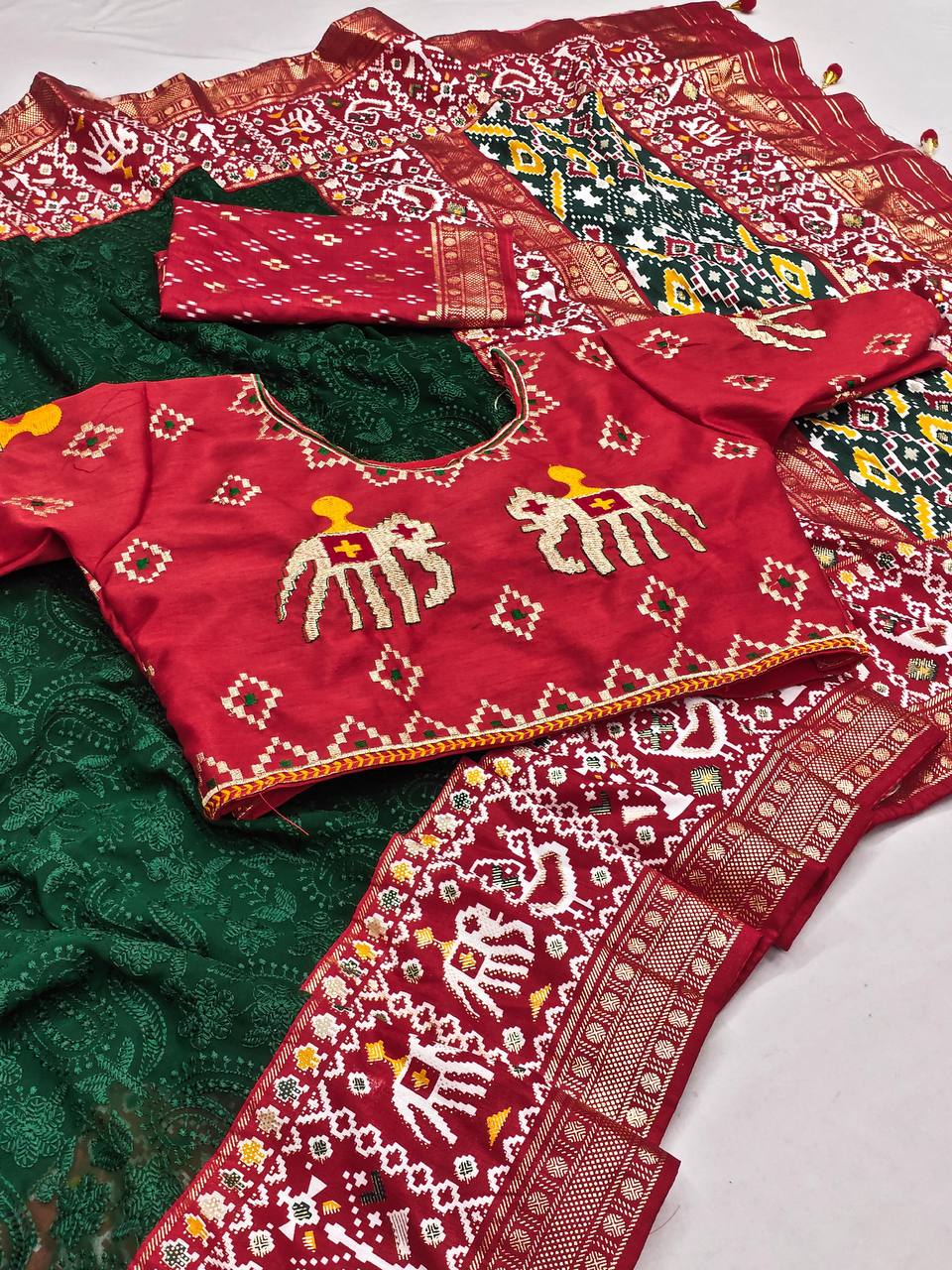 Exclusive Lucknowi Embroidered Work Green Color Saree