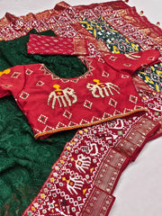 Exclusive Lucknowi Embroidered Work Green Color Saree