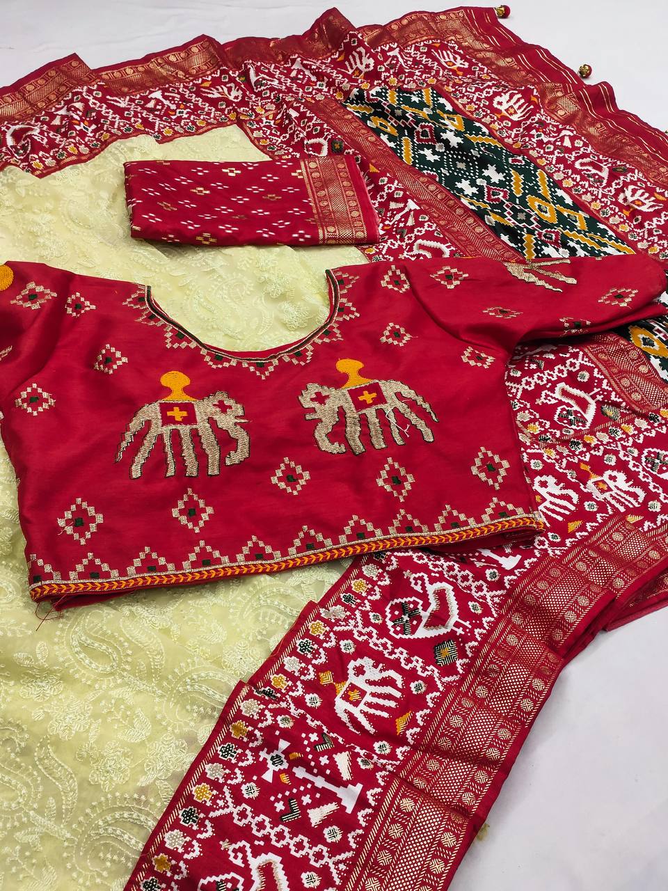 Exclusive Lucknowi Embroidered Work Lemon Color Saree