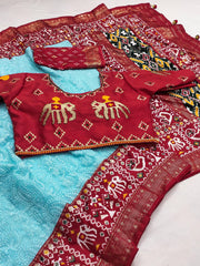 Exclusive Lucknowi Embroidered Work Sky Blue Color Saree