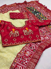 Exclusive Lucknowi Embroidered Work Lemon Color Saree