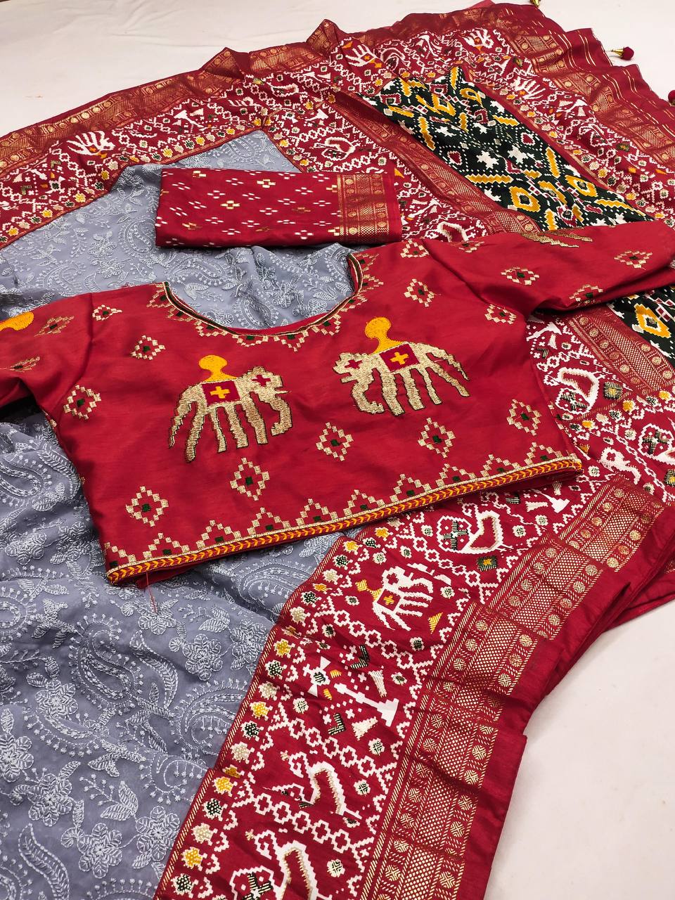 Exclusive Lucknowi Embroidered Work Grey Color Saree