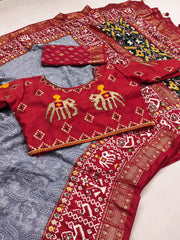 Exclusive Lucknowi Embroidered Work Grey Color Saree