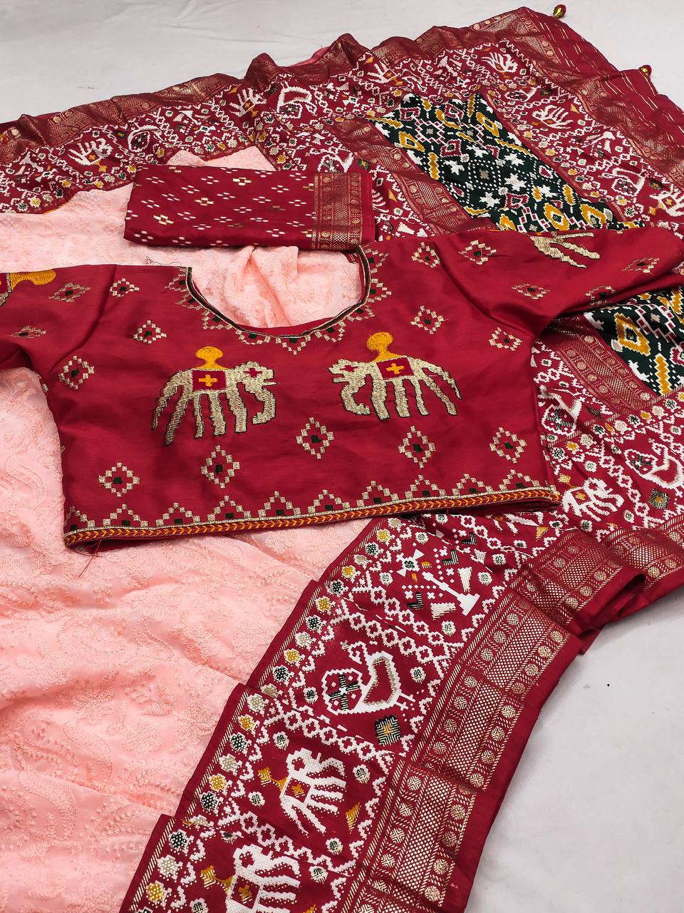 Exclusive Lucknowi Embroidered Work Peach Color Saree