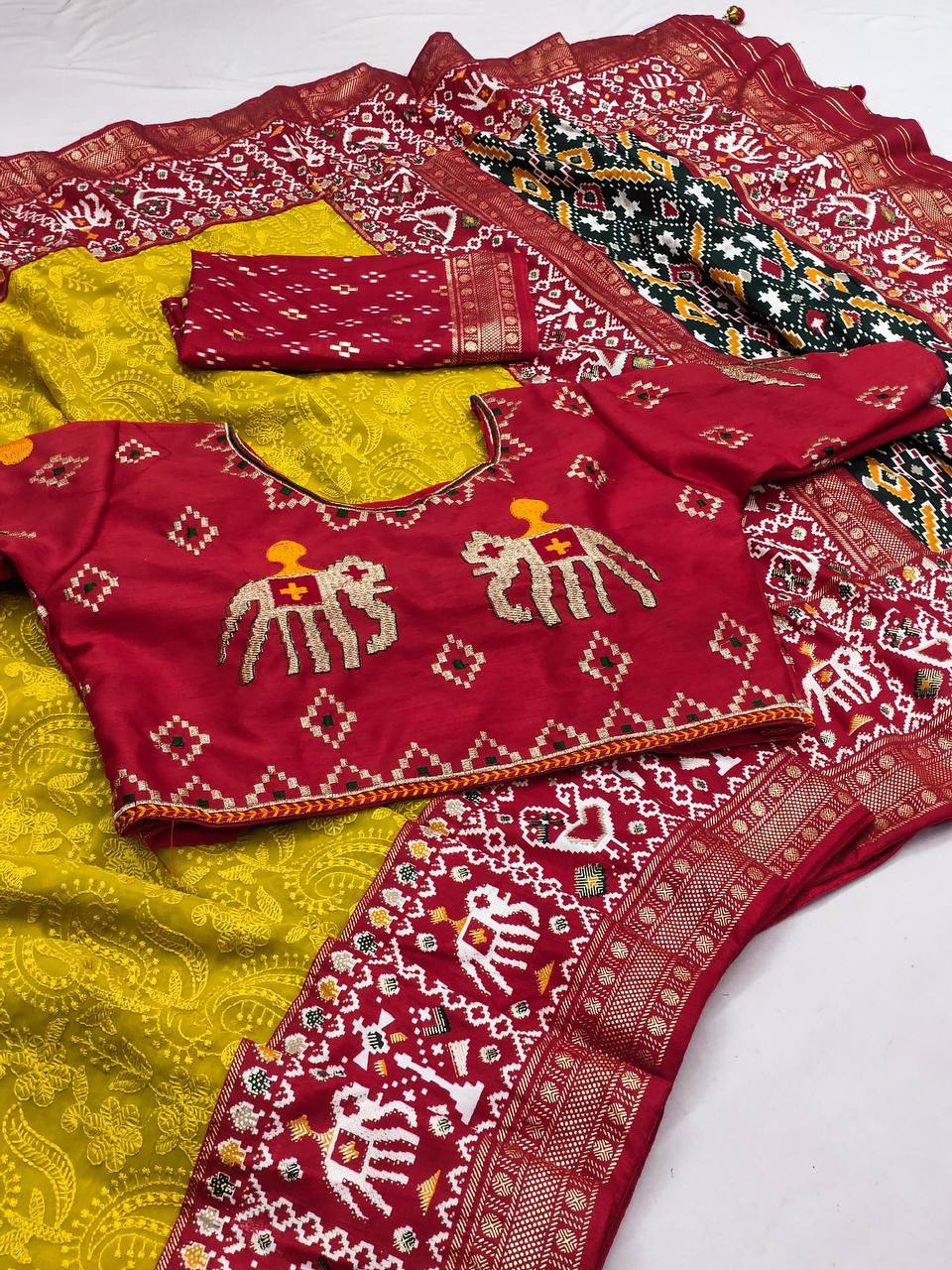 Exclusive Lucknowi Embroidered Work Mustard Color Saree