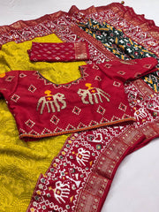 Exclusive Lucknowi Embroidered Work Mustard Color Saree