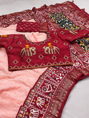 Exclusive Lucknowi Embroidered Work Peach Color Saree