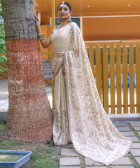Ravishing Floral Design Off White Color Saree