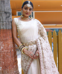 Ravishing Floral Design Off White Color Saree