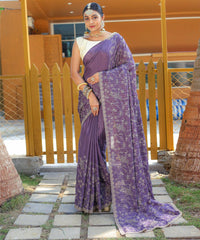 Ravishing Floral Design Lavender Color Saree