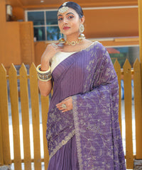 Ravishing Floral Design Lavender Color Saree