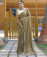 Ravishing Floral Design Mehndi Color Saree