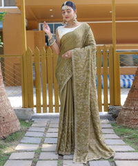 Ravishing Floral Design Mehndi Color Saree