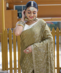Ravishing Floral Design Mehndi Color Saree