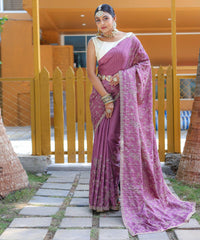 Ravishing Floral Design Pink Color Saree