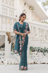 Delightful Crush Silk Teal Blue Color Saree