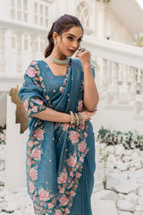 Delightful Crush Silk Teal Blue Color Saree