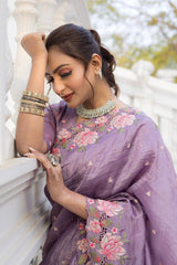 Delightful Crush Silk Lavender Color Saree