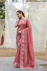 Delightful Crush Silk Peach Color Saree
