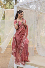 Delightful Crush Silk Peach Color Saree