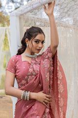 Delightful Crush Silk Peach Color Saree