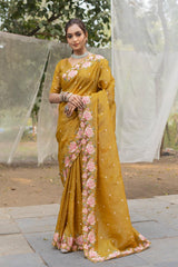 Delightful Crush Silk Mustard Color Saree