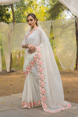 Delightful Crush Silk White Color Saree