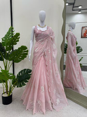 Beautiful Sequence Work Pink Color Saree