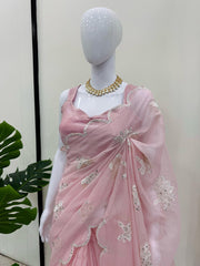 Beautiful Sequence Work Pink Color Saree