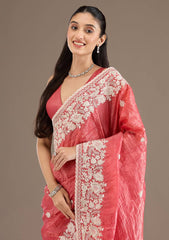Designer Gold Crush Peach Color Saree