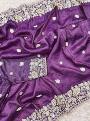 Designer Gold Crush Purple Color Saree