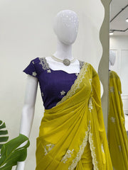 Function Wear Thread Work Mustard Color Saree