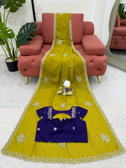 Function Wear Thread Work Mustard Color Saree