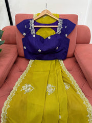 Function Wear Thread Work Mustard Color Saree