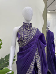 Bollywood Style Rangoli Silk Purple Color Saree