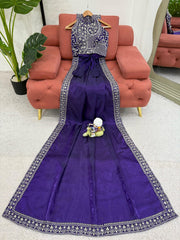 Bollywood Style Rangoli Silk Purple Color Saree