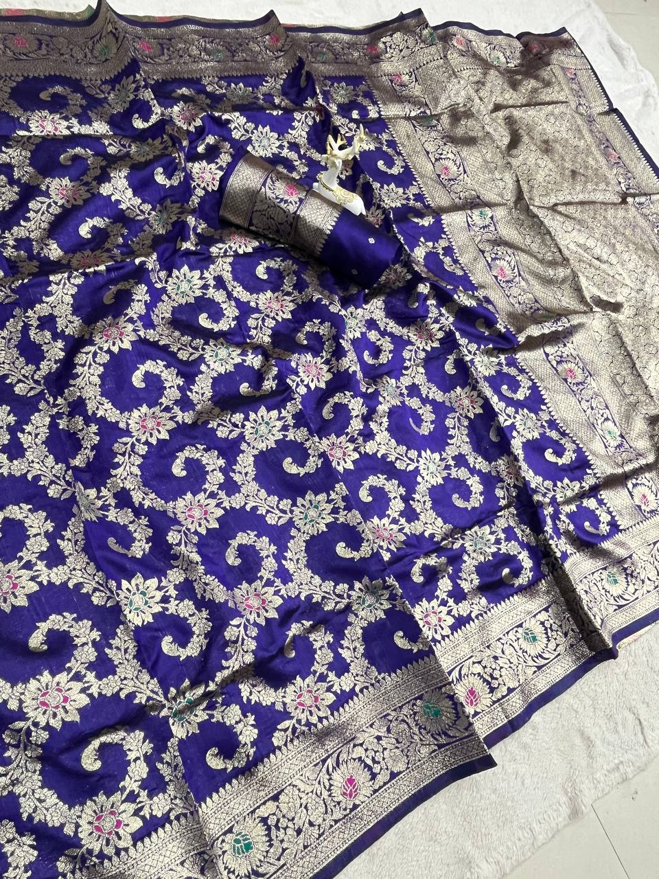 Royal Banarasi Silk Saree with Floral Mina Design